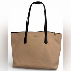 Kate Spade Kitt Color block Beige NylonTote Bag W/leather handles